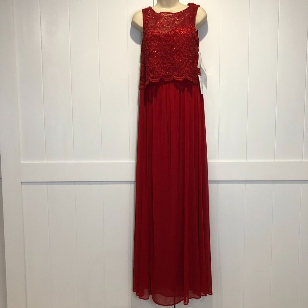 NWT, NIGHTWAY womens sleeveless long red dress, Size 8, Flaws near hem